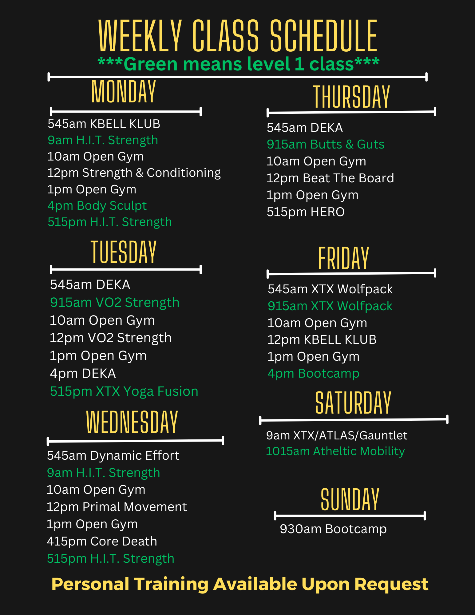 Ruckhouse Athletics calendar